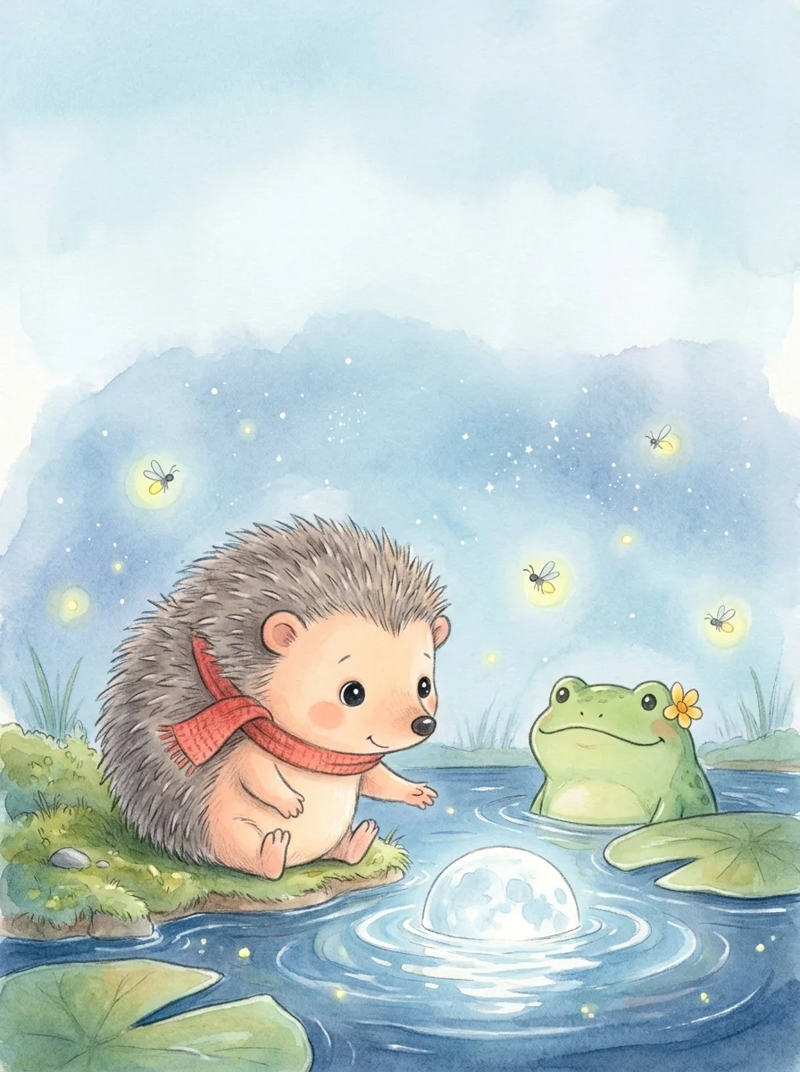 Der kleine Igel und der Mond im Teich